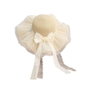 Elegant Women's Straw <b>Floppy</b> <b>Hat</b> With Lace Trim And Bow Ribbon Beach Sun Protection Accessory - Product Image 5