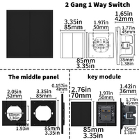 Interruptores y Enchufes de Pared WESA Ultrafinos con Botón Pulsador EU 1/2/3 Vías, Enchufe de Alimentación de 1 Vía, Combinación Libre, Diseño Moderno de Lujo