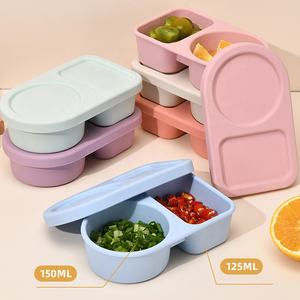 Household Food Grade Silicone Seasoning <b>Box</b> With Lids Reusable 2 Compartment Snack <b>Box</b> Food <b>Container</b> Bento <b>Box</b> - Product Image 3
