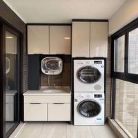 Station de lavage modulaire sur mesure pour balcon, évier de buanderie en bois massif antirouille avec armoire pour cour de villa