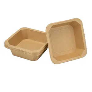 1000ml Chinese Food Restaurant New Design Take Out Natural Kraft Paper Octagonal Square Rectangle Paper Salad Bowl With Lid