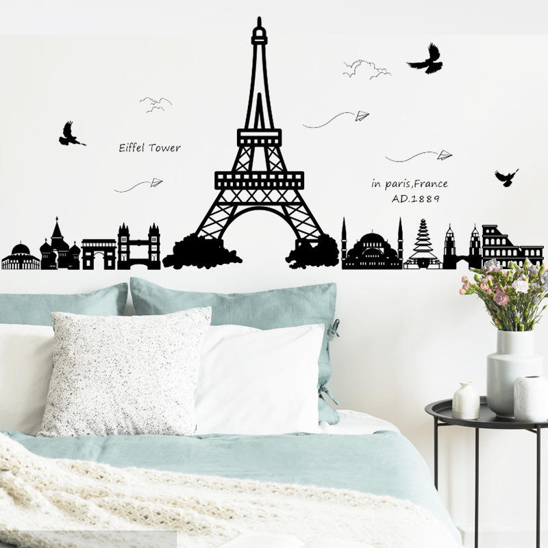 Creative Eiffel Tower With Pigeon Wall Mural City Building Wallpaper For Bedroom Fashion TV Background Stickers