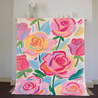 Couverture en flanelle personnalisée imprimée en gros, motif floral rose, couverture polaire en flanelle pour canapé et décoration intérieure