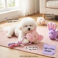 Jouet pour chien en forme de tête de lapin avec corde, peluche couineuse et froissée, corps en corde de coton amovible, jouet interactif à tirer et à mâcher pour chiens de petite et moyenne taille
