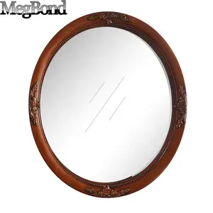 european style framed oval wall mirror in polyresin material, classic decorative wooden wall mirror
