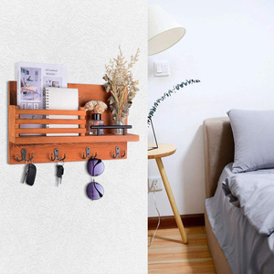 Organizador de llaves y correo de madera rústica con 4 ganchos dobles para llaves, estante colgante para almacenamiento de herramientas - Product Image 2