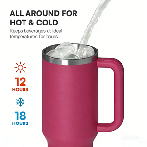 Mug à café isotherme à double paroi en acier inoxydable, grande capacité, avec logo personnalisé, anti-fuite, pour l'extérieur, 20-40 oz, avec poignée - Product Image 4