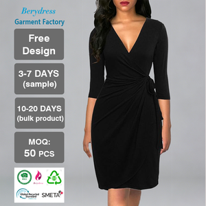 Vestido de Noche Elegante <span class=keywords><strong>para</strong></span> <span class=keywords><strong>Mujer</strong></span>, Corte Entallado, Cuello en V, Manga 3/4, Fruncido, Estilo Bodycon, Mini, Talla XL, <span class=keywords><strong>para</strong></span> <span class=keywords><strong>Eventos</strong></span> y Cócteles - Product Image 1