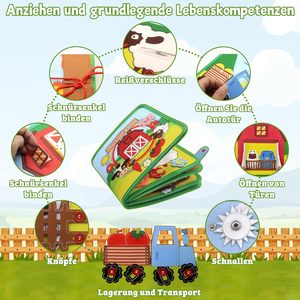 Tavola delle Attività a Tema Fattoria, Libro Sensoriale in Feltro per Bambini, Giocattolo Educativo Montessori per lo Sviluppo della Motricità Fine - Product Image 2