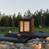 Sauna extérieur en bois de cèdre rouge massif, très demandé, avec toit en pente, verrière panoramique et poêle électrique pour jardin familial
