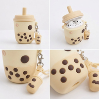 Porte-monnaie mini en silicone personnalisé avec logo, motif Kawaii 3D Coquille Fleur Nuage Poire Bubble Tea, porte-clés et rangement pour écouteurs, vente en gros