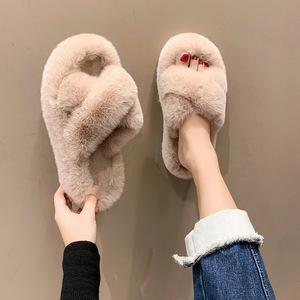 Chaussons d'hiver en fourrure pour femmes, à bout ouvert, rehaussants, pour la maison, couleur unie, doublure chaude et confortable, chaussures d'intérieur - Product Image 1