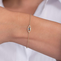 Mlluki Joyería al por Mayor, Pulsera de Plata de Ley 925 Chapada en Oro de 14K con Circonita Azul Simple y Ojo Turco