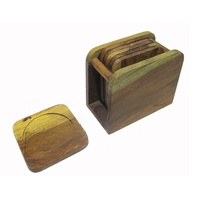 Style classique S/4 Coaster Set Acacia Wood Square & Round Metal Glass Mats & Pads Tea Tasses & Verres Friendly
