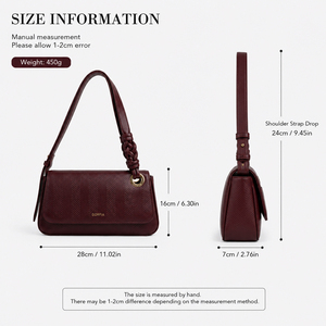 Sac à bandoulière en cuir PU pour femme, bordeaux, texture chevrons, avec rabat et poignée supérieure, sangle tressée, style bandoulière, sac de mode quotidien - Product Image 5