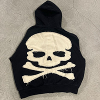 Conjunto Deportivo Personalizado para Hombre con Logotipo de Calavera, Lavado Ácido Desteñido, Algodón, Sudadera con Capucha Vintage de Buena Calidad con Estampado