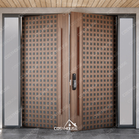 Porte d'entrée design en bois géométrique moderne à double battant, porte pivotante en bois architecturale sur mesure