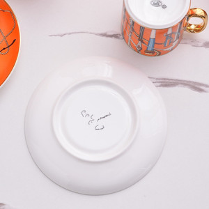 Ensemble de thé en céramique écologique à motif sceptre orange, 15 pièces, poignée dorée, porcelaine fine, 200 ml, idéal pour un cadeau - Product Image 4