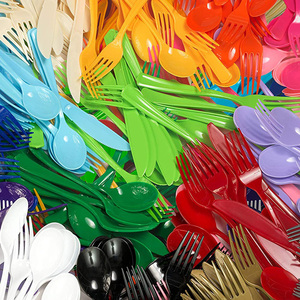 Couverts jetables en plastique de qualité supérieure, touches de couleur <span class=keywords><strong>pastel</strong></span> bleu, jaune, rose, noir, violet, vert, pour les fêtes - Product Image 2