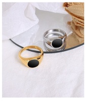 Janice Schmuck Unisex Edelstahl Schmuck Gold Blank 12mm Siegelring mit schwarzer Emaille Anpassung