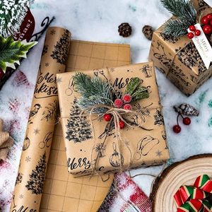 Christmas gift wrapping <b>paper</b> vintage kraft <b>paper</b> for Christmas tree and birds gift wrapping 17in customizable size <b>pattern</b> logo - Product Image 1