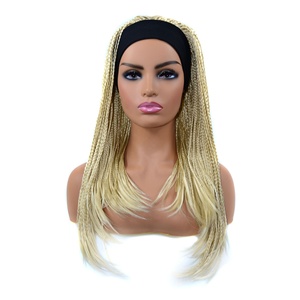 Perruque Synthétique au Crochet avec Bandeau Élastique Ajustable, Tressé, Noir, <span class=keywords><strong>Cheveux</strong></span> Longs, avec Arc, 18 Pouces - Product Image 3