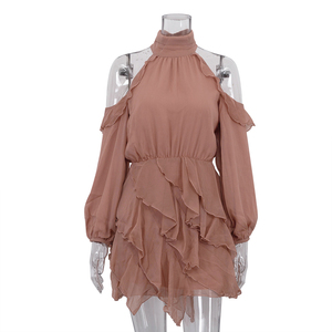 Robe courte en mousseline de soie à épaules dénudées et à volants, robe décontractée d'été pour femmes - Product Image 4