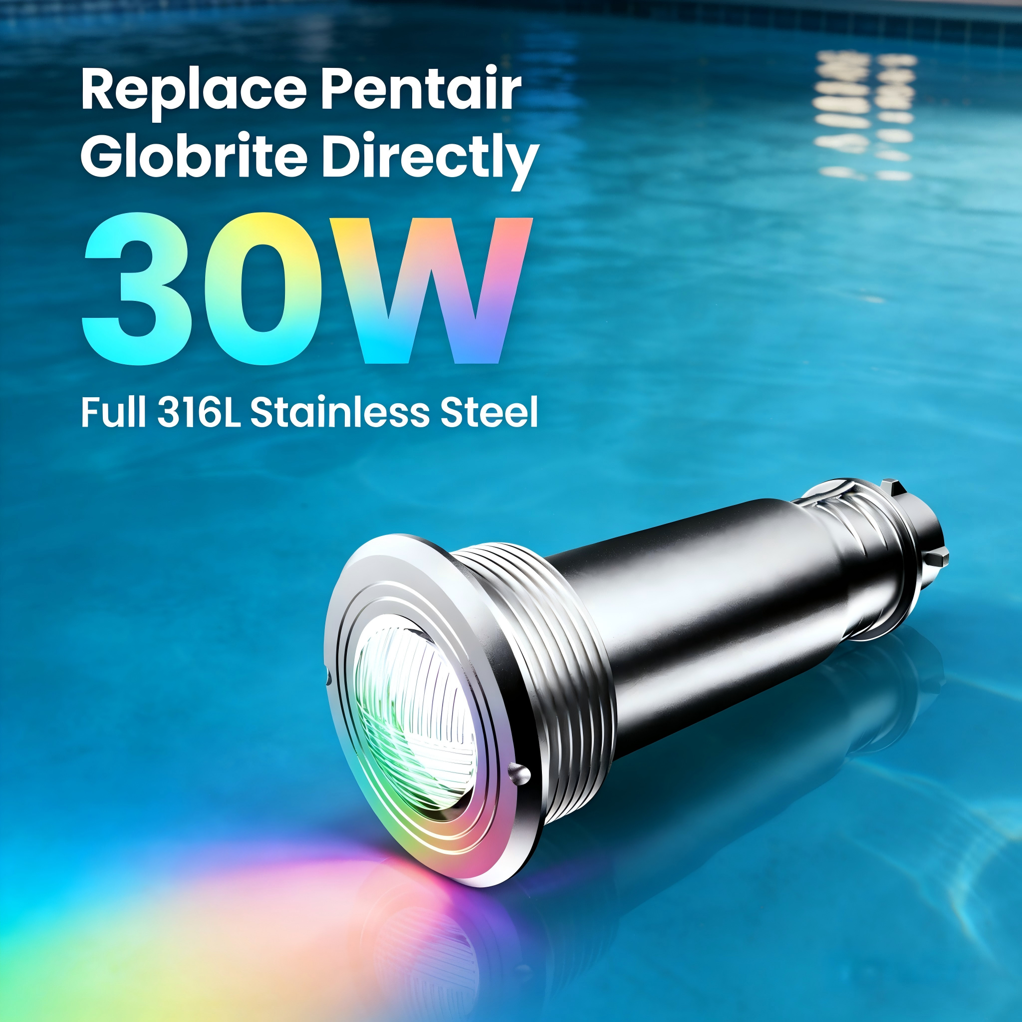 Refined 30W Super Bright Replace Pentair Globrite Directly Multi Color Changing RGBW White 12V 100FT Swimming Pool Light