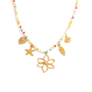 Collier bohème coloré en perles, pendentif fleur en acier inoxydable, style plage océanique, chaîne de clavicule, bijoux pour femmes - Product Image 5