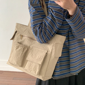 Borsa Tote in Nylon Multi-tasca con Due Cerniere, Borsa <span class=keywords><strong>a</strong></span> Spalla Casual da Donna, Leggera e Resistente per Scuola, <span class=keywords><strong>Lavoro</strong></span>, Shopping - Product Image 1