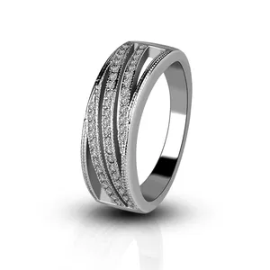 厂家925白色金戒指女士价格独特的银戒指女性宽带银戒指