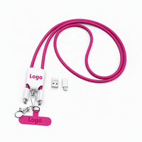 Cordon de téléphone réglable 4-en-1 avec lanière bandoulière, câble de charge rapide PD 60W Type-C anti-perte, logo personnalisé, vente en gros
