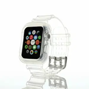 Dây Đeo TPU Kèm Ốp Cho Apple Watch Dây Đeo 44Mm Cho IWatch Phụ Kiện Dây Đeo Tích Hợp Trong Suốt