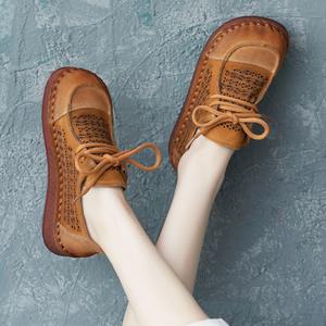 Zapatos de Verano Casuales de Mujer, Estilo Étnico Retro, de PU, Punta Abierta, Suela Suave, con Cordones, Diseño Calado, Antideslizantes y de Secado Rápido - Product Image 3