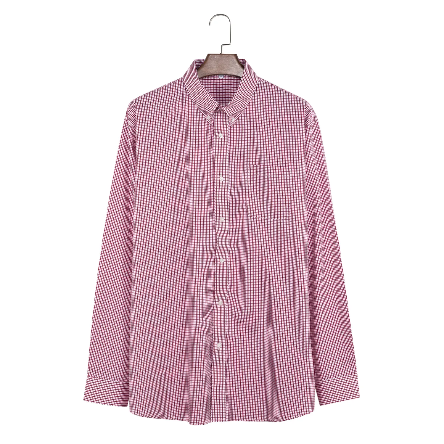 Men's Popular Standard-fit Long Sleeve Basic Pink Plaid Cotton Shirts