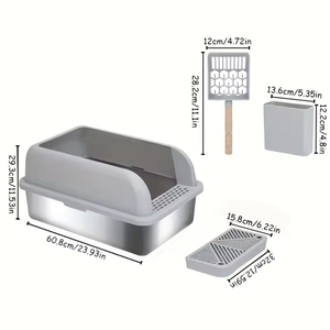 Không Gian Lớn Thông Minh Mèo Hộp Rác Thiết Kế Mới Hoàn Toàn Đóng Thép Không Gỉ Nhà Vệ Sinh Vật Liệu Nhựa 47L Công Suất Bàn Đạp Muỗng Bộ - Product Image 5