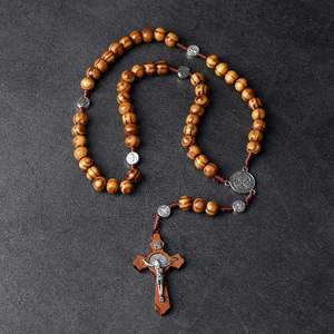Rosario Católico Mecrt, Cuentas de Madera de Olivo Natural Vintage, Cruz de 10 mm, Rosarios Religiosos Hechos a Mano, Colgante con Crucifijo de Jesús, Venta al por Mayor - Product Image 2