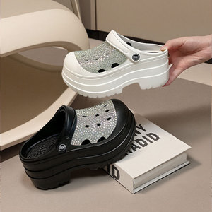 Zuecos con Pedrería, Sandalias Blancas de <span class=keywords><strong>Plataforma</strong></span> para <span class=keywords><strong>Mujer</strong></span>, Zapatos <span class=keywords><strong>Crocs</strong></span> Impermeables de Verano, Cómodos y a la Moda para Usar en Todas las Estaciones - Product Image 2