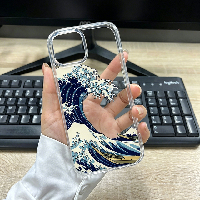 Art Sea Wave transparent TPU phone case suitable for iPhone 11 12 13 14 15 16 17 Air shock resistant rear case