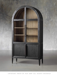 American Retro Arch Antique Cabinet Custom-made Solid <strong>Oak</strong> Wood Bookcase &amp; Wine Locker for Living Room Against Wall Storage <strong>Unit</strong> - Product Image 3