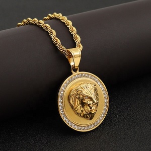 Grande testa di <span class=keywords><strong>leone</strong></span> fresca 18K placcato oro pendente da uomo alla moda <span class=keywords><strong>collana</strong></span> in acciaio inossidabile <span class=keywords><strong>con</strong></span> catena a serpente - Product Image 3