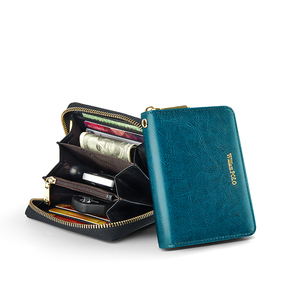 Vendita calda <span class=keywords><strong>Portacarte</strong></span> da <span class=keywords><strong>donna</strong></span> Casual in pelle nera bordeaux <span class=keywords><strong>con</strong></span> cerniera corta porta carte RFID caratteristica pochette <span class=keywords><strong>portamonete</strong></span> <span class=keywords><strong>con</strong></span> cinturino da polso - Product Image 1