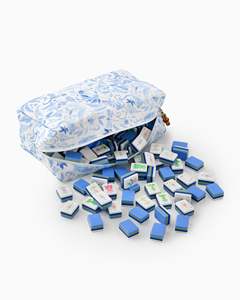 En stock: Juego de Mahjong de lujo de 160 fichas azules de América, de acrílico grabado de 4 capas, de 1.26*0.95*0.63 pulgadas, al por mayor, para viaje. - Product Image 4