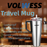 Vaso Térmico Moderno de Acero Inoxidable de Doble Pared con Aislamiento al Vacío, con Asa para Sostener con una Mano