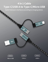 Câble de charge USB multiple 3 A, câble de charge rapide 4 en 1 avec adaptateur de port double téléphone/type C/micro USB