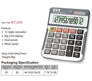 Calculadora Financeira KDT KT-316 Personalizada com Painel de Metal em Borracha ABS, Grande Display LCD, 12 Dígitos, CE ROHS - Product Image 2