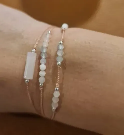 Zooying Heilungskristall verstellbare Schnur Rose Quarz Aquamarin Mondstein Fruchtbarkeit Kristalle Armband für Mama Geschenk