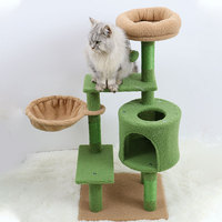Arbre à chat en velours Teddy Fleece vert avec lit intégré pour chat, structure d'escalade multi-niveaux, poteau vertical et échelle de grande taille