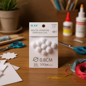 Pompon Il Bolita 0,8 cm couleur argent, fournitures artisanales - Product Image 2