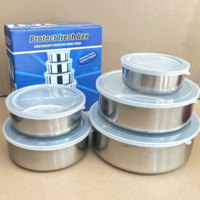 5 Pcs Set Pemanas Makanan Stainless Steel Kotak Masak Dapur Stoples Casserole yang Dapat Dipanaskan WQ Wadah Penyimpanan Makanan Dengan Tutup Plastik